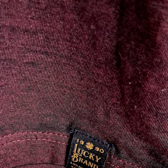 LUCKY BRAND Tee Shirt Top Mens M Henley Venice Burnout Long Sleeve Maroon - Picture 3 of 7